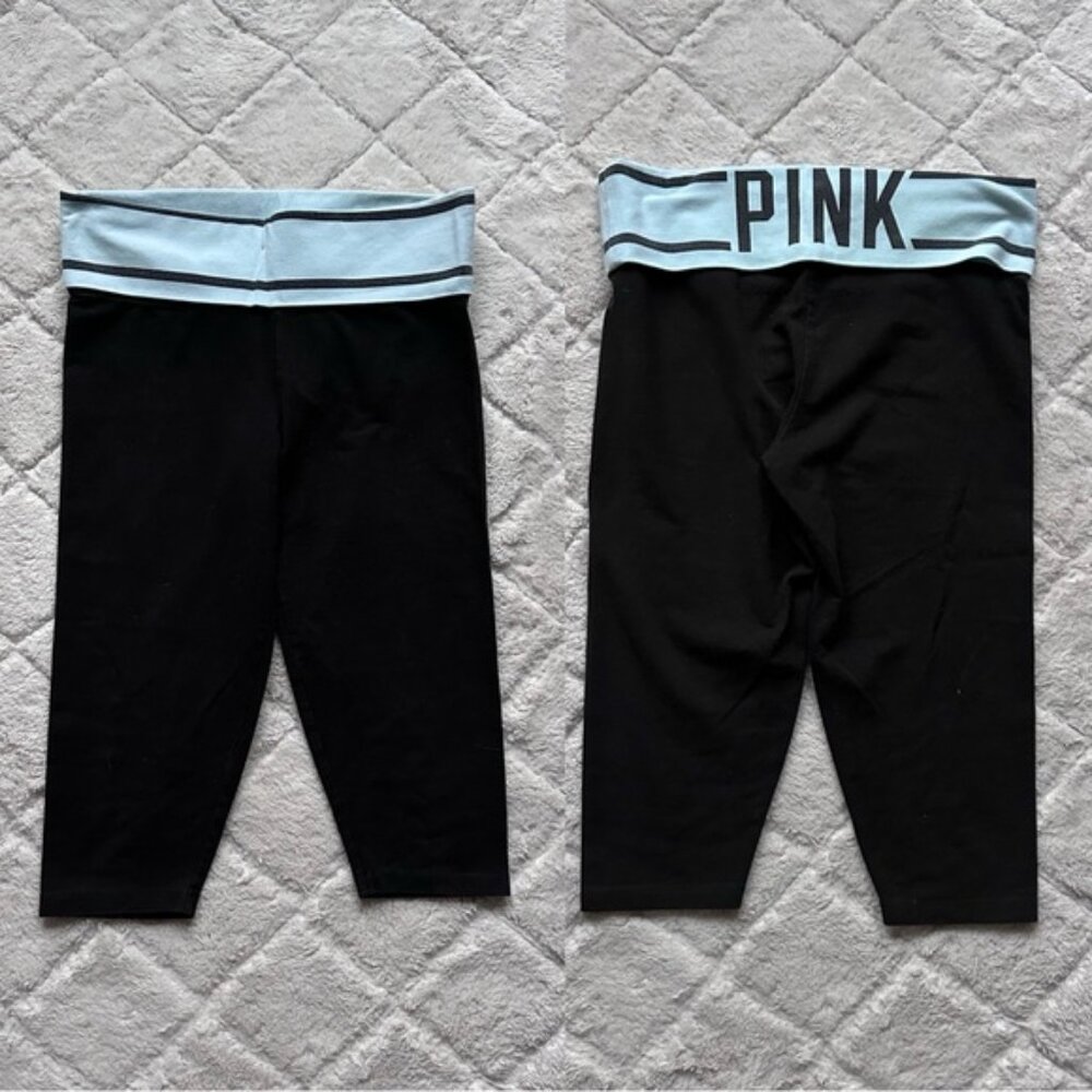 Victoria's Secret PINK | Black and White Yoga Foldover Logo Capris | Size Small
